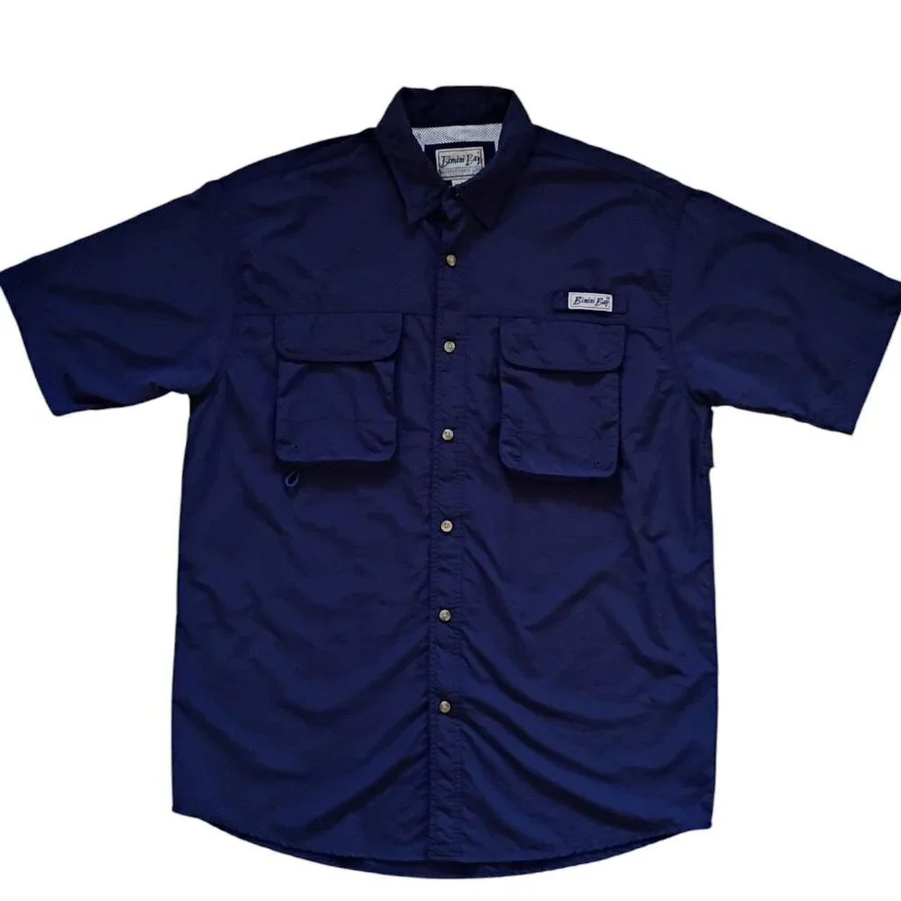 Bimini Bay Outfitters Shirt Men’s Size L Blue Button down Short Sleeve Pockets